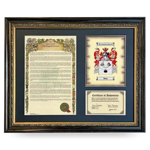 Bom Framed Surname History and Coat of Arms- Heirloom