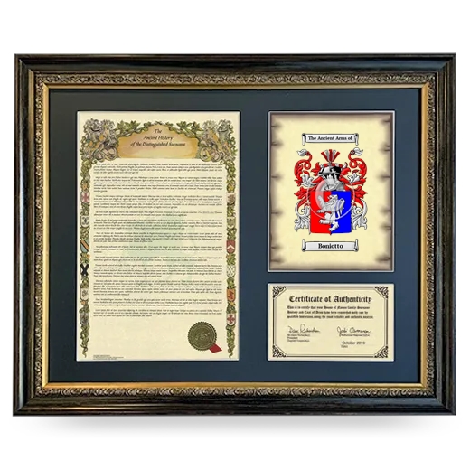 Boniotto Framed Surname History and Coat of Arms- Heirloom