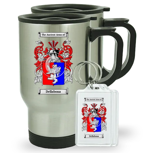 Dellabona Pair of Travel Mugs and pair of Keychains