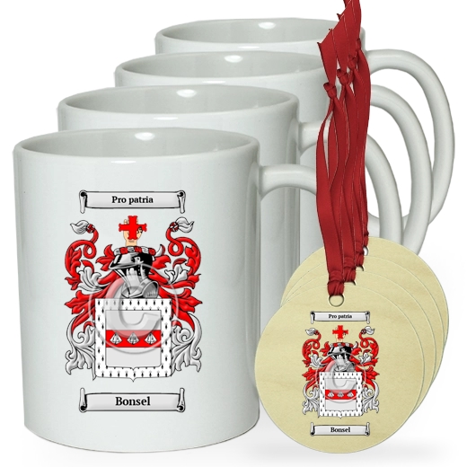 Bonsel Set of 4 Classic Mugs and Ornaments