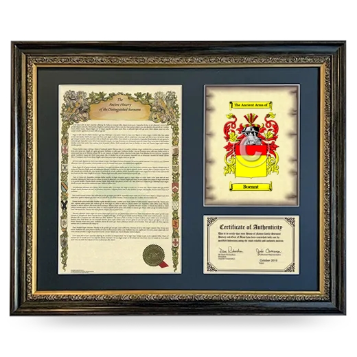 Buennt Framed Surname History and Coat of Arms- Heirloom