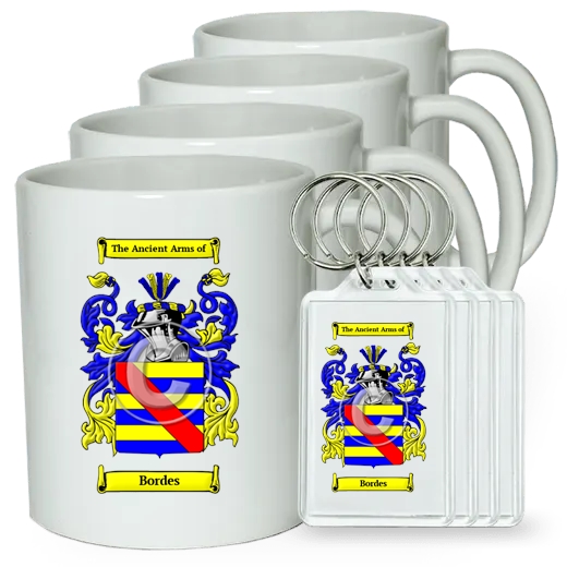 Bordes Set of 4 Coffee Mugs and Keychains