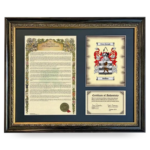 Bollins Framed Surname History and Coat of Arms- Heirloom