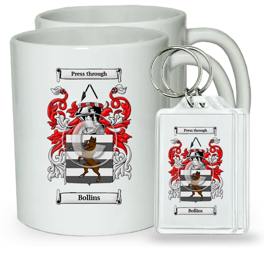 Bollins Pair of Coffee Mugs and Pair of Keychains