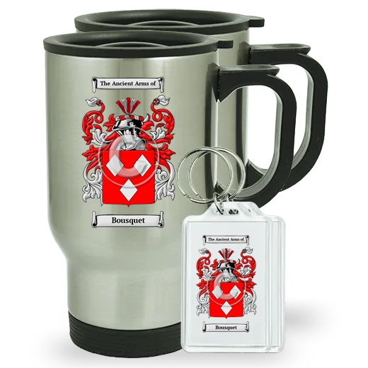 Bousquet Pair of Travel Mugs and pair of Keychains