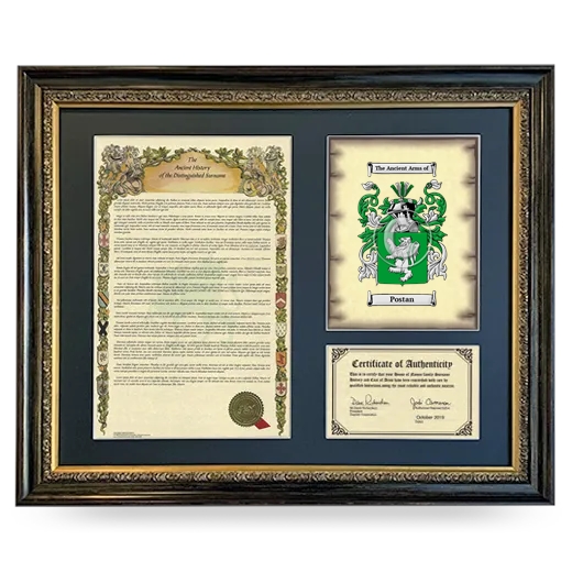 Postan Framed Surname History and Coat of Arms- Heirloom