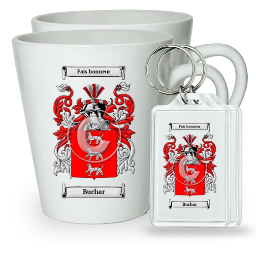 Buchar Pair of Latte Mugs and Pair of Keychains
