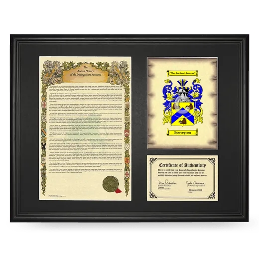 Bouveyron Framed Surname History and Coat of Arms - Black