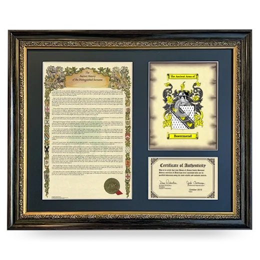 Boeermend Framed Surname History and Coat of Arms- Heirloom