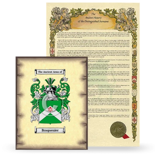 Braquenier Coat of Arms and Surname History Package