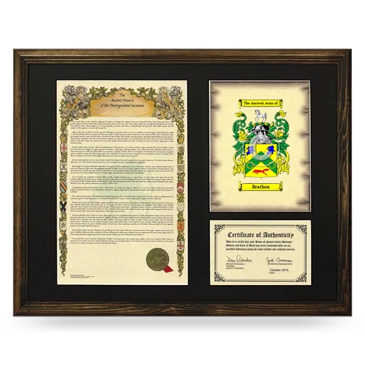 Brathox Framed Surname History and Coat of Arms - Brown