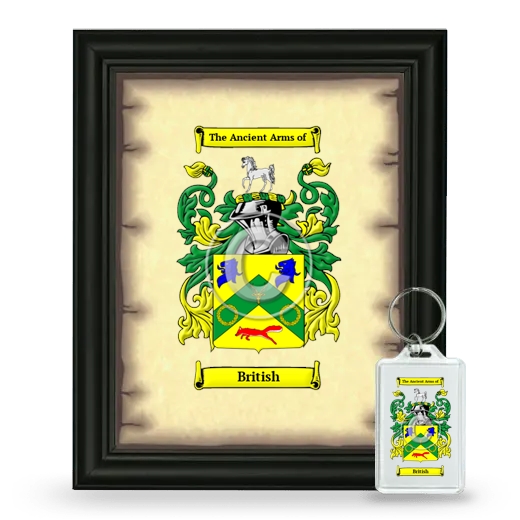 British Framed Coat of Arms and Keychain - Black