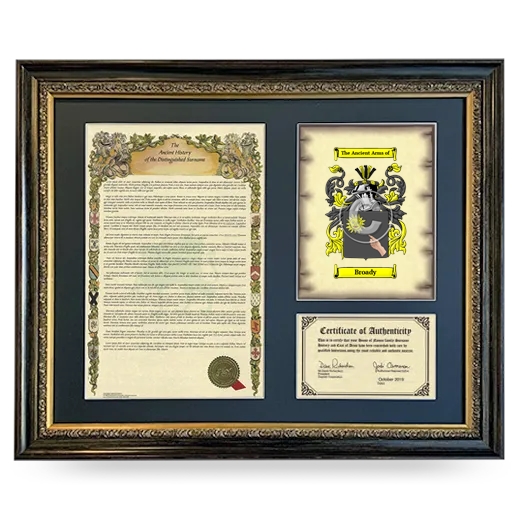 Broady Framed Surname History and Coat of Arms- Heirloom