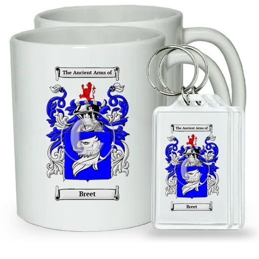 Breet Pair of Coffee Mugs and Pair of Keychains