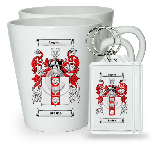 Braine Pair of Latte Mugs and Pair of Keychains