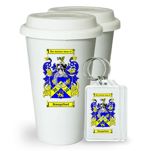 Bramptford Pair of Ceramic Tumblers with Lids and Keychains