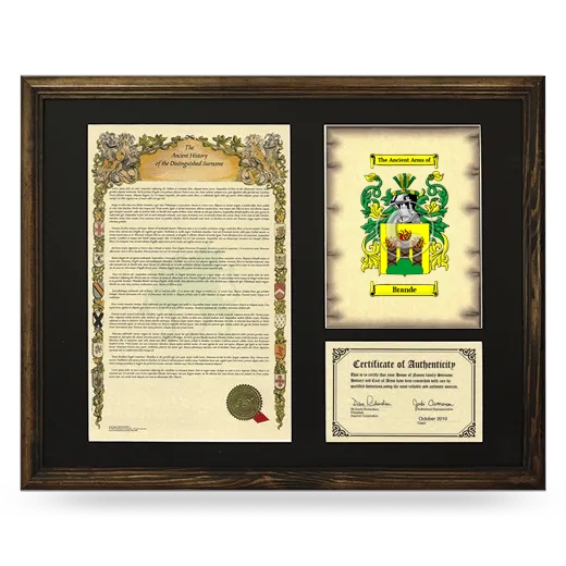 Brande Framed Surname History and Coat of Arms - Brown