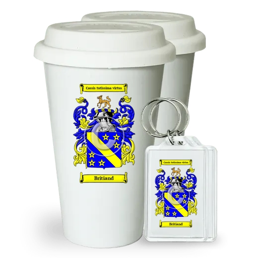 Britiand Pair of Ceramic Tumblers with Lids and Keychains