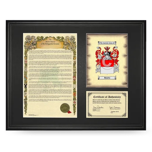 Braetz Framed Surname History and Coat of Arms - Black