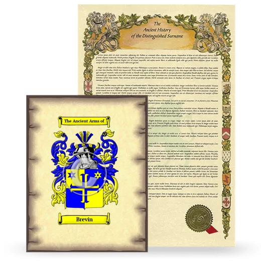 Brevin Coat of Arms and Surname History Package