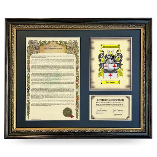 Brighame Framed Surname History and Coat of Arms- Heirloom