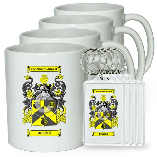 Brindell Set of 4 Coffee Mugs and Keychains