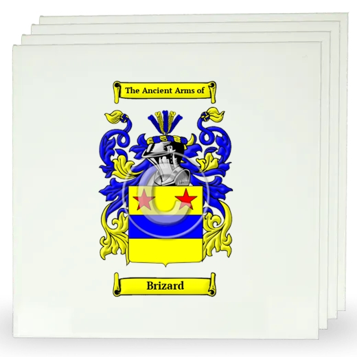 Brizard Set of Four Large Tiles with Coat of Arms