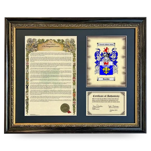 Brockie Framed Surname History and Coat of Arms- Heirloom