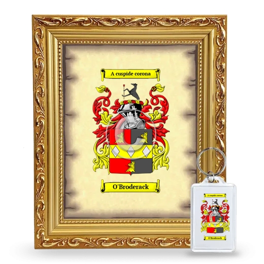 O'Broderack Framed Coat of Arms and Keychain - Gold