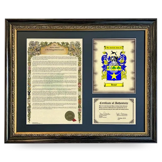 Broué Framed Surname History and Coat of Arms- Heirloom