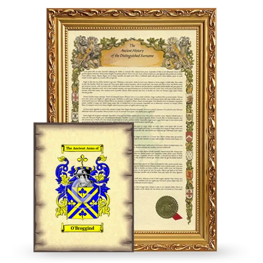 O'Broggind Framed History and Coat of Arms Print - Gold