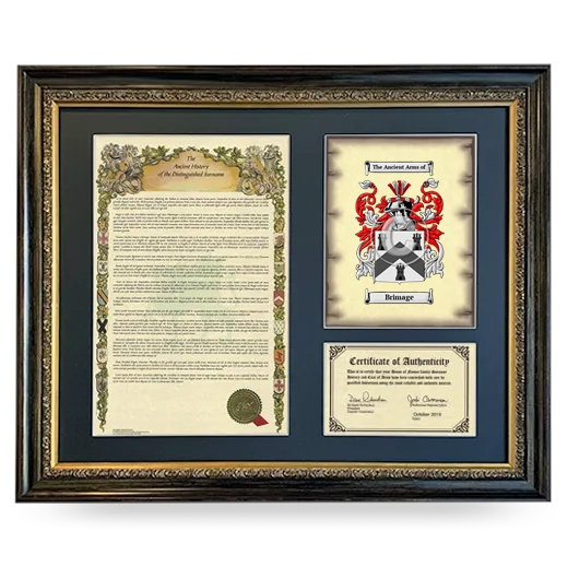 Brimage Framed Surname History and Coat of Arms- Heirloom