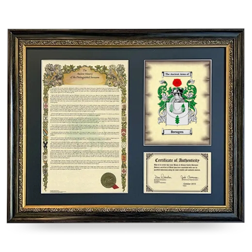 Breugen Framed Surname History and Coat of Arms- Heirloom