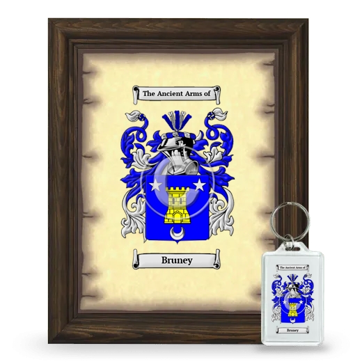 Bruney Framed Coat of Arms and Keychain - Brown