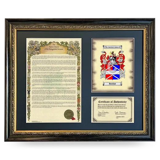 Brutint Framed Surname History and Coat of Arms- Heirloom