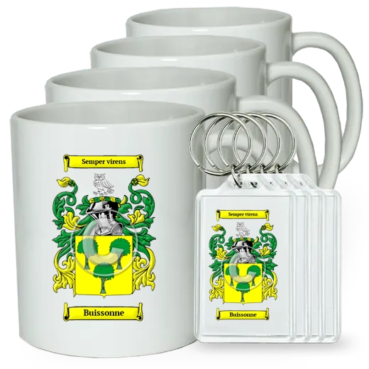 Buissonne Set of 4 Coffee Mugs and Keychains