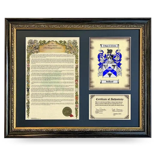 Bullynd Framed Surname History and Coat of Arms- Heirloom