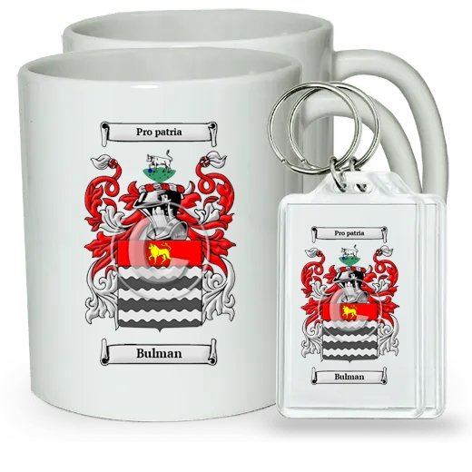 Bulman Pair of Coffee Mugs and Pair of Keychains