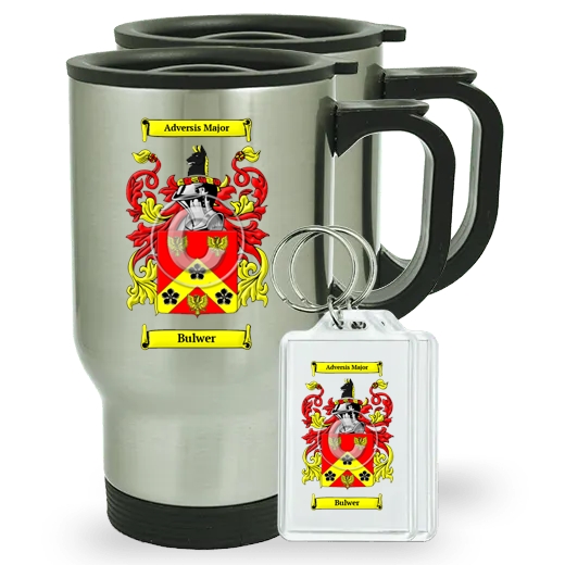 Bulwer Pair of Travel Mugs and pair of Keychains