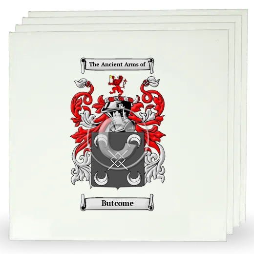 Butcome Set of Four Large Tiles with Coat of Arms