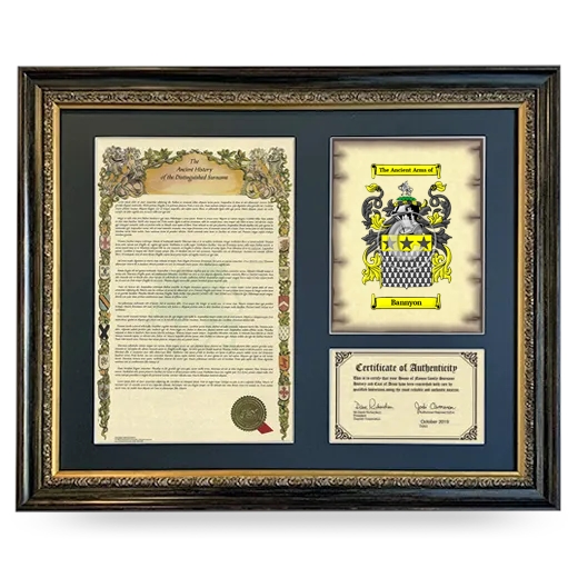 Bannyon Framed Surname History and Coat of Arms- Heirloom