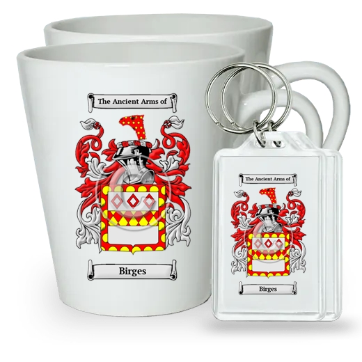 Birges Pair of Latte Mugs and Pair of Keychains