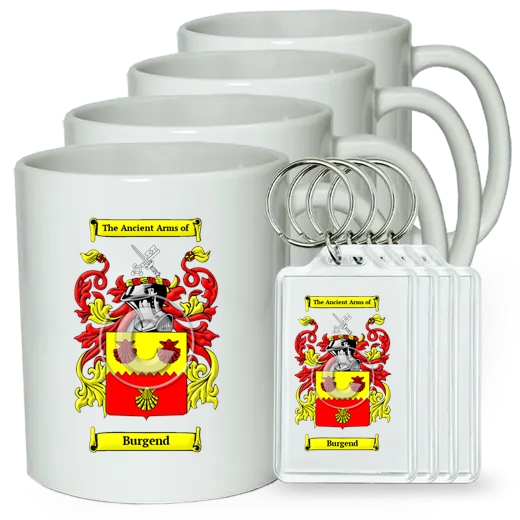 Burgend Set of 4 Coffee Mugs and Keychains