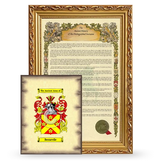 Bernevile Framed History and Coat of Arms Print - Gold