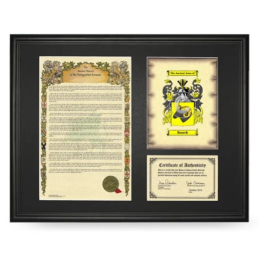 Boseck Framed Surname History and Coat of Arms - Black