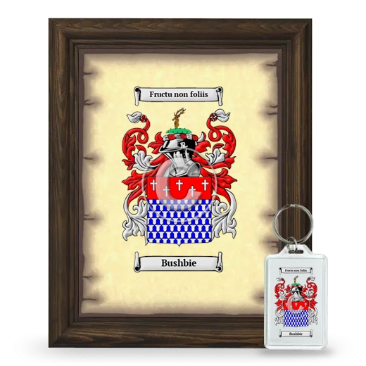 Bushbie Framed Coat of Arms and Keychain - Brown