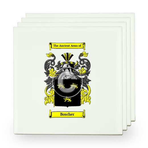 Boscher Set of Four Small Tiles with Coat of Arms