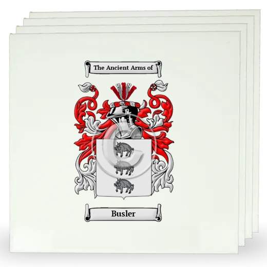 Busler Set of Four Large Tiles with Coat of Arms
