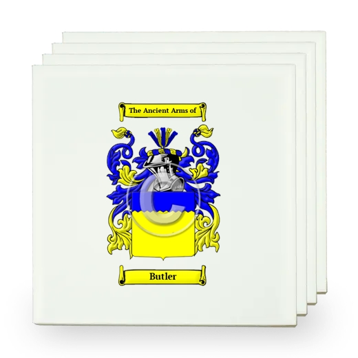 Butler Set of Four Small Tiles with Coat of Arms