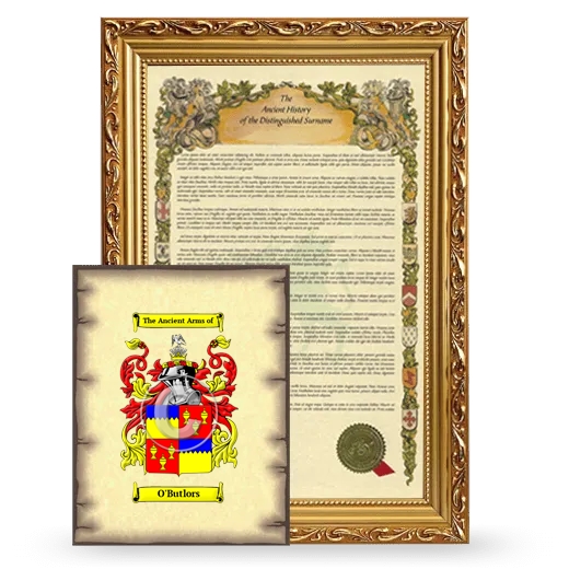 O'Butlors Framed History and Coat of Arms Print - Gold